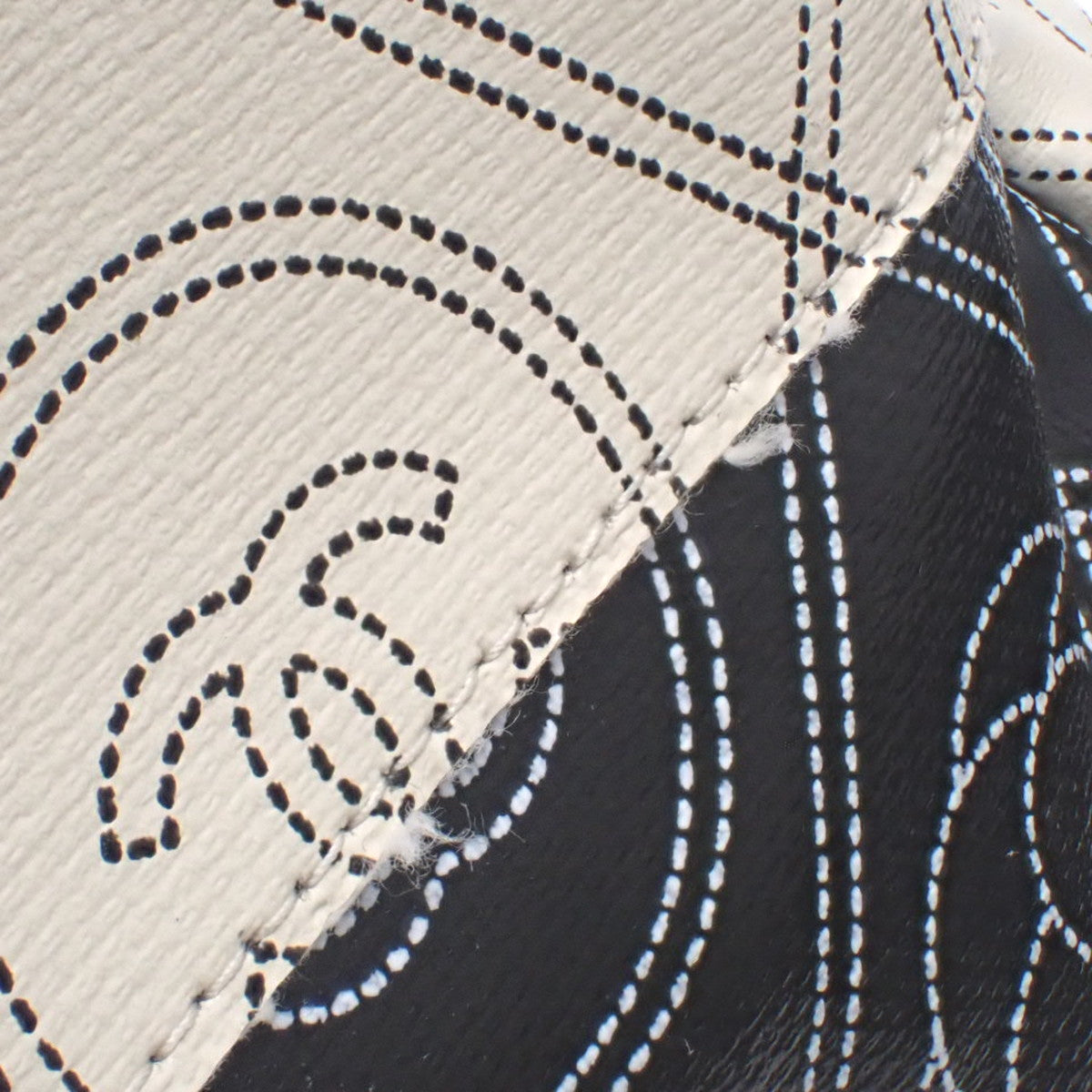 Coco Mark Camellia Tote Bag, PVC Leather, Black and White, A57161