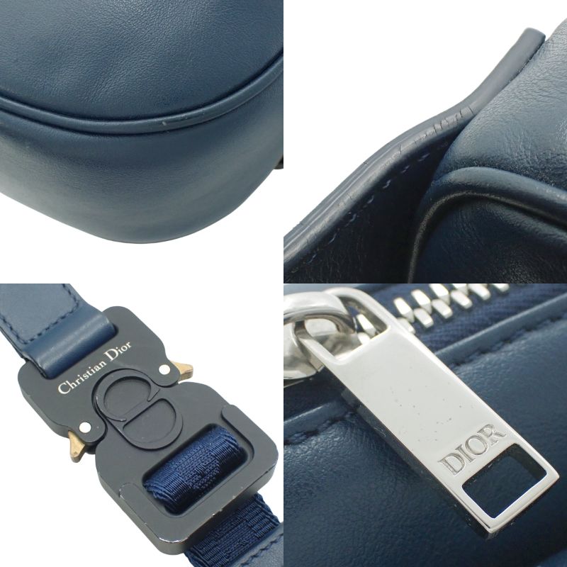 World Tour Oblique Saddle Belt Bag in Leather, Blue and Navy