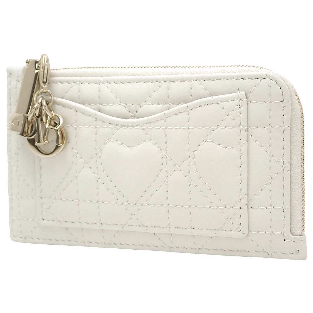 日本限定 Lady Dior Cosmos 拉链卡包，心形藤格纹羊皮和白色款 (S0965ONHG_M030)