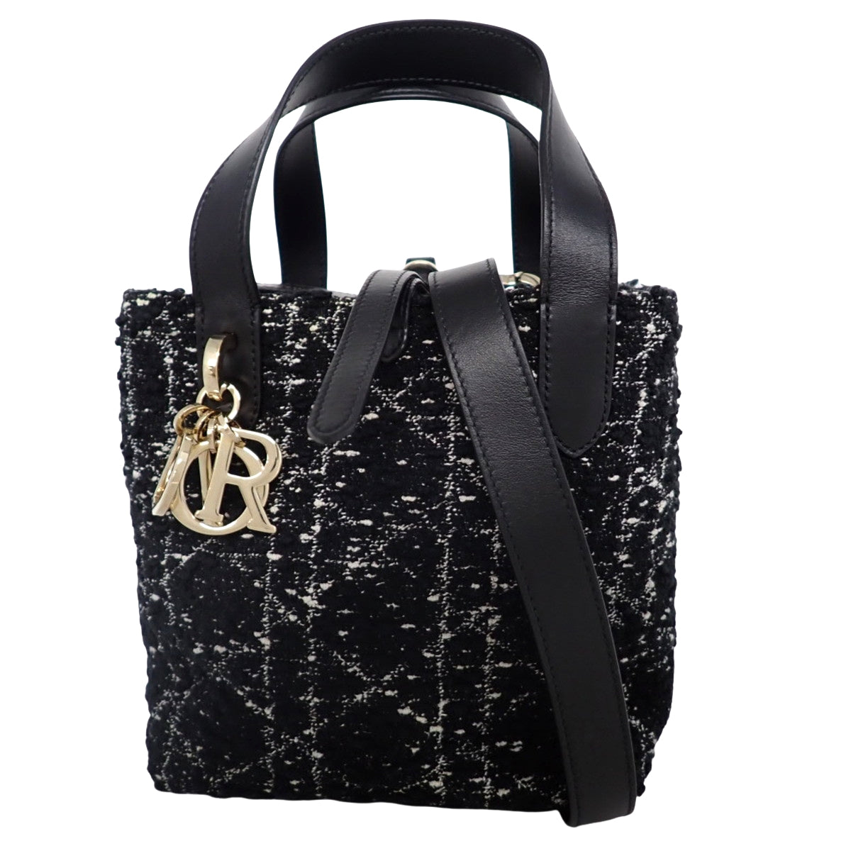 カナージュ トゥジュール バーティカル トートバッグ スモール ツイード レザー ブラック