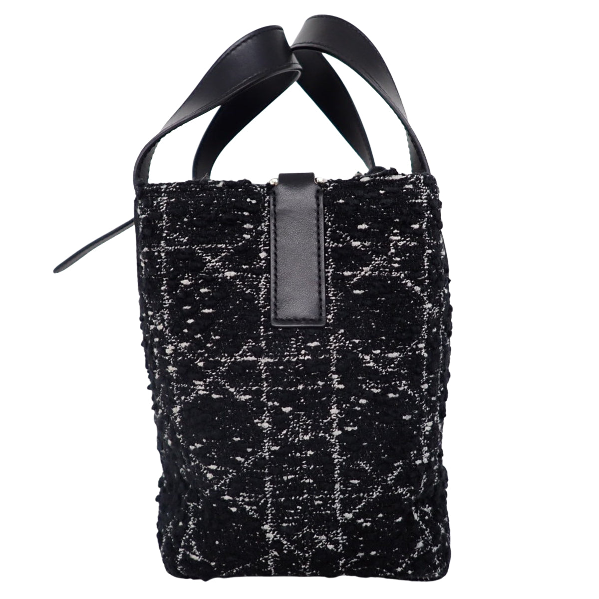 Cannage Toujours Vertical Tote Bag, Small, Tweed and Leather, Black