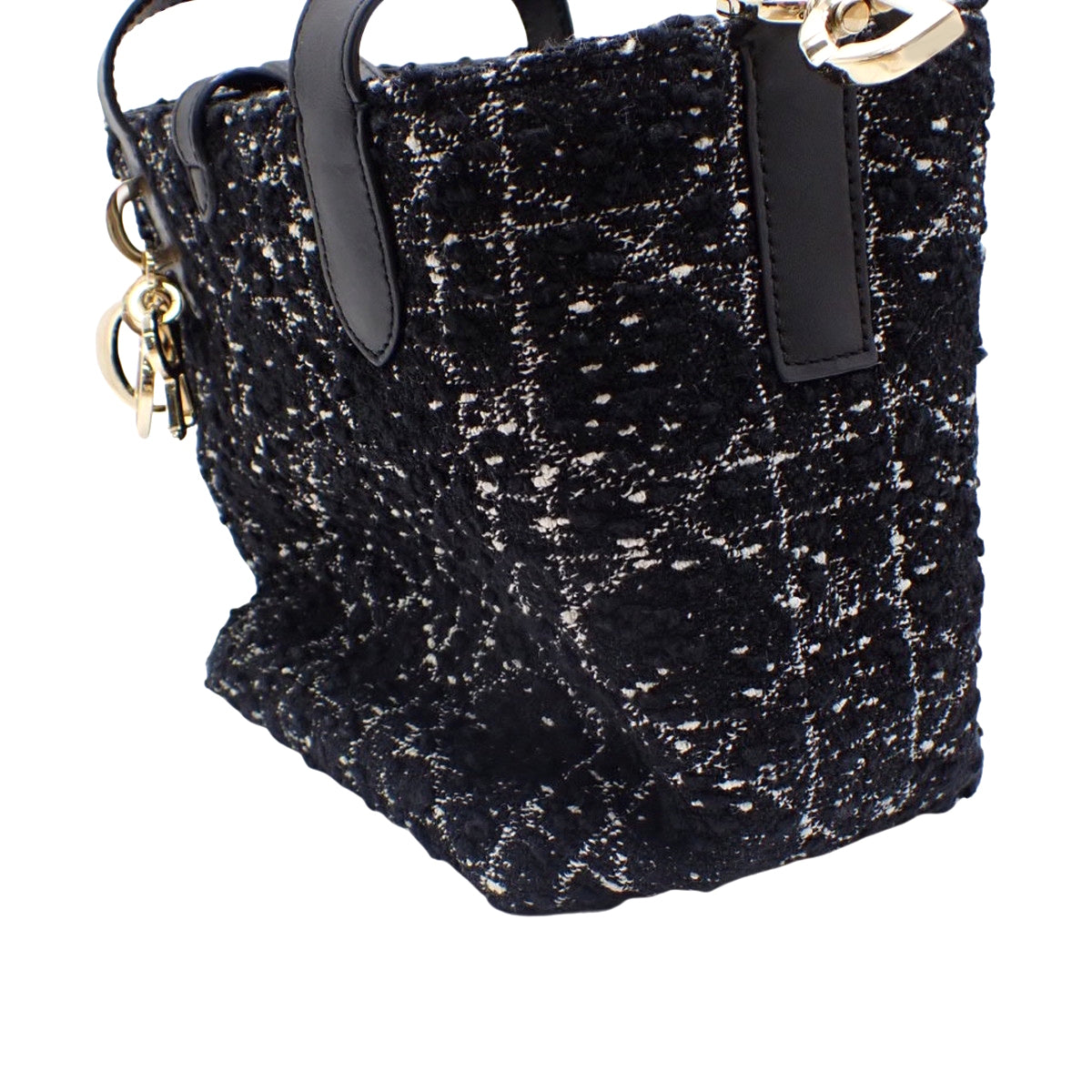 Cannage Toujours Vertical Tote Bag, Small, Tweed and Leather, Black