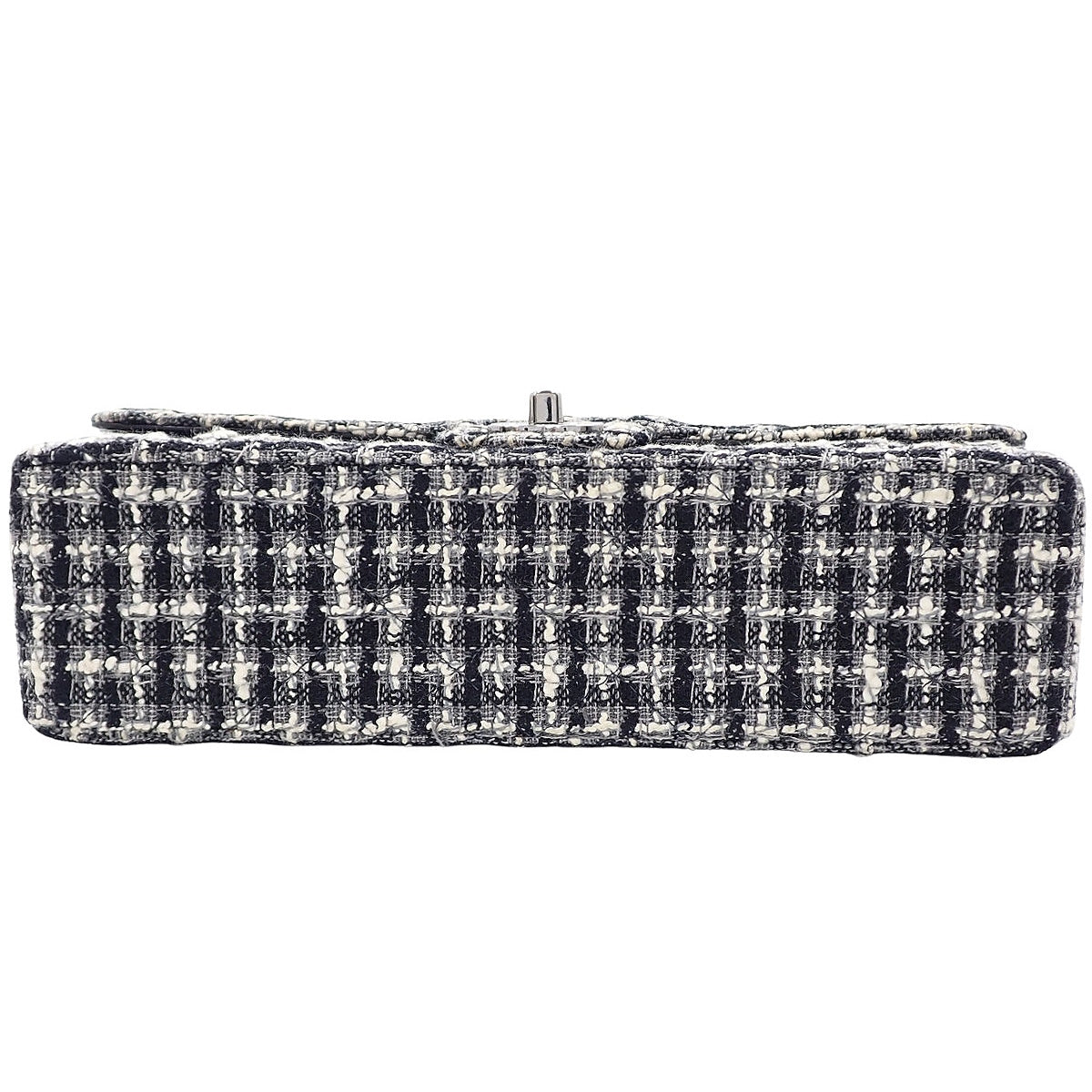 Matelasse Coco Mark Double Flap Chain Shoulder Bag in Tweed, Lambskin, Black and White A01112