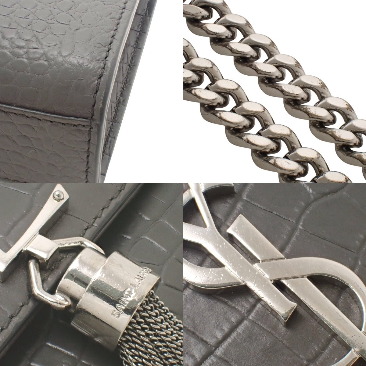 ケイト タッセル サッチェル チェーンショルダーバッグ レザー グレー 354119