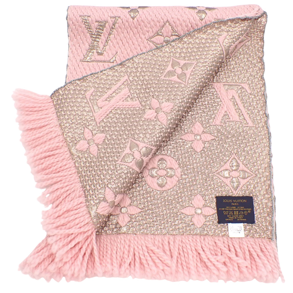 Monogram Echarpe Logomania Shine Wool Silk Polyester Rose Ballerine M70466