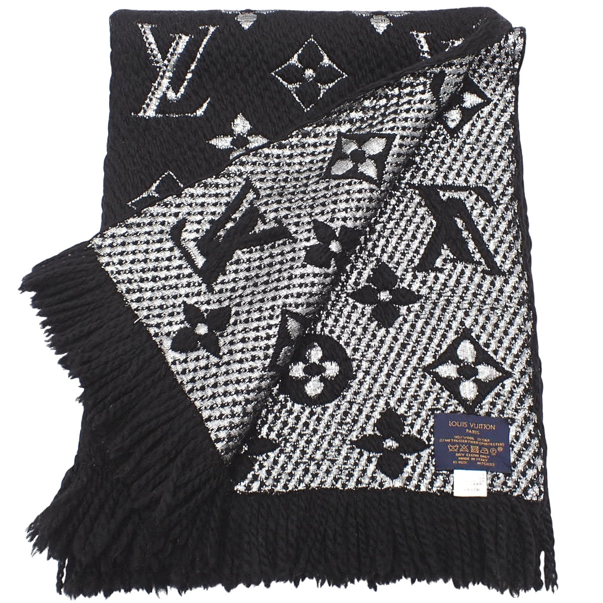 Monogram Echarpe Logomania Shine Wool Silk Polyester Noir M75833