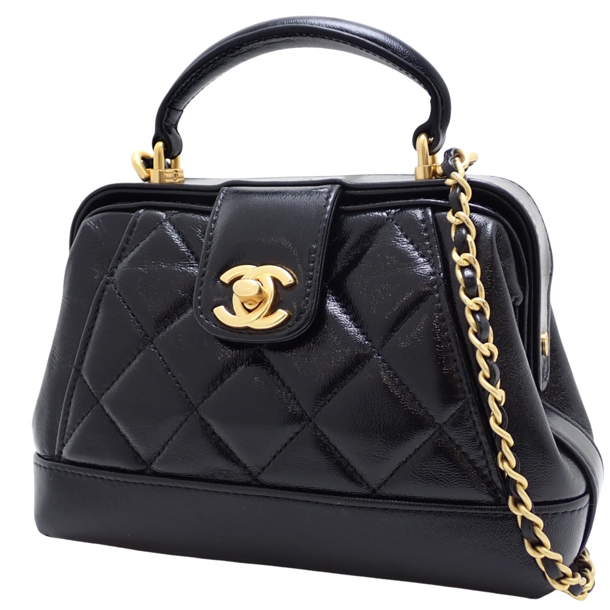 マトラッセ ココマーク トップハンドル ミニ バッグ ヴィンテージラム ブラック