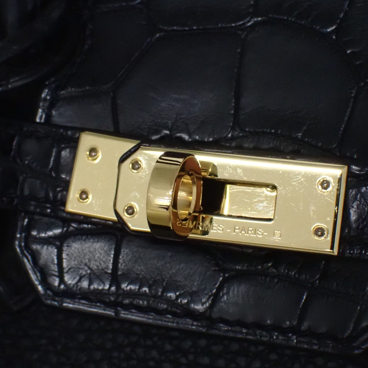 Birkin 25 Touch Togo 鳄鱼皮哑光黑色金配件 Y 字印记