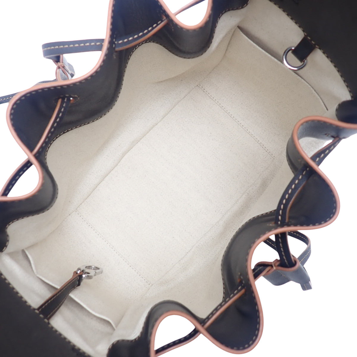 Hammock Drawstring Small Calfskin Linen Beige Black A538Z95X09