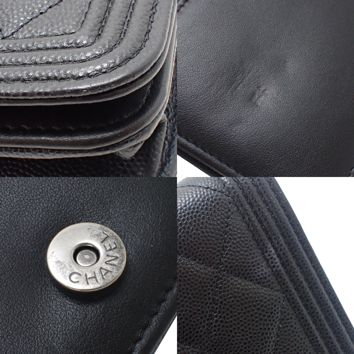 Boy Chanel Coco Mark 黑色鱼子酱皮链条钱包