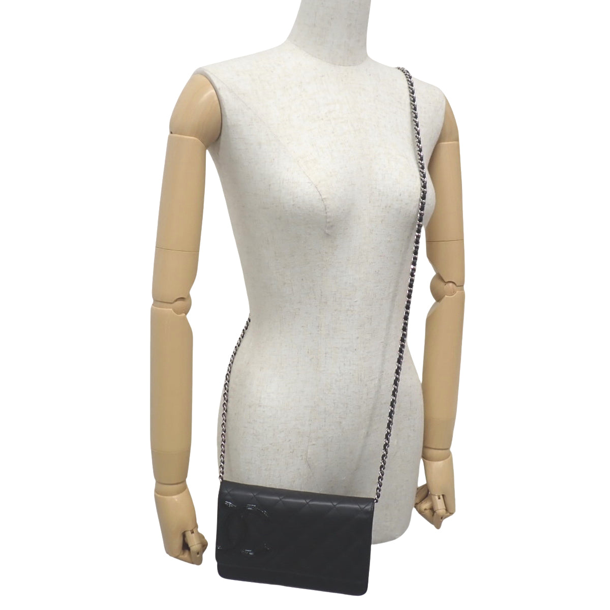 Cambon Line Coco Mark 链条钱包 皮革 黑色 粉色 A46646