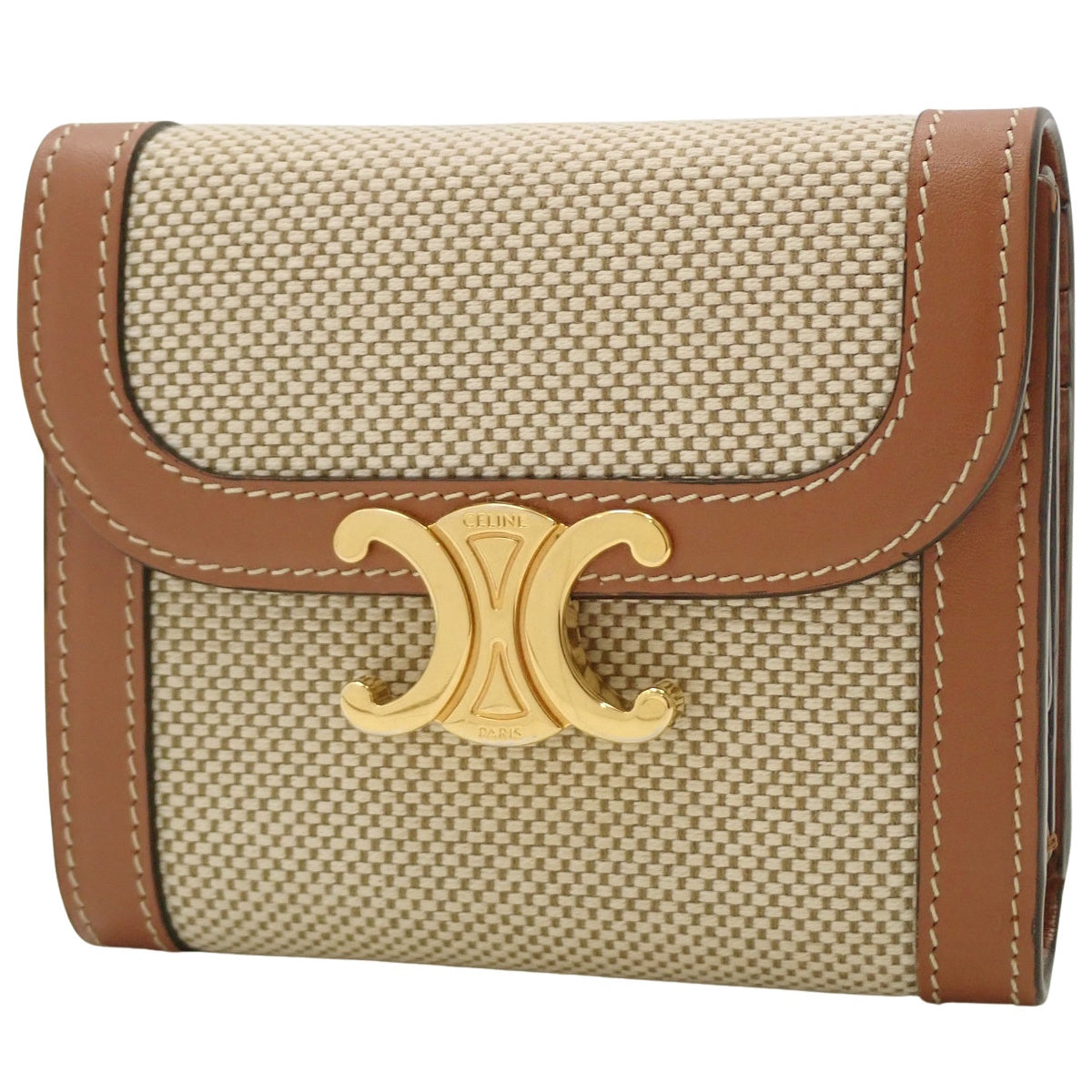 トリオン スモールフラップウォレット カーフ キャンバス ナチュラル タン 10D782DB2.02NT