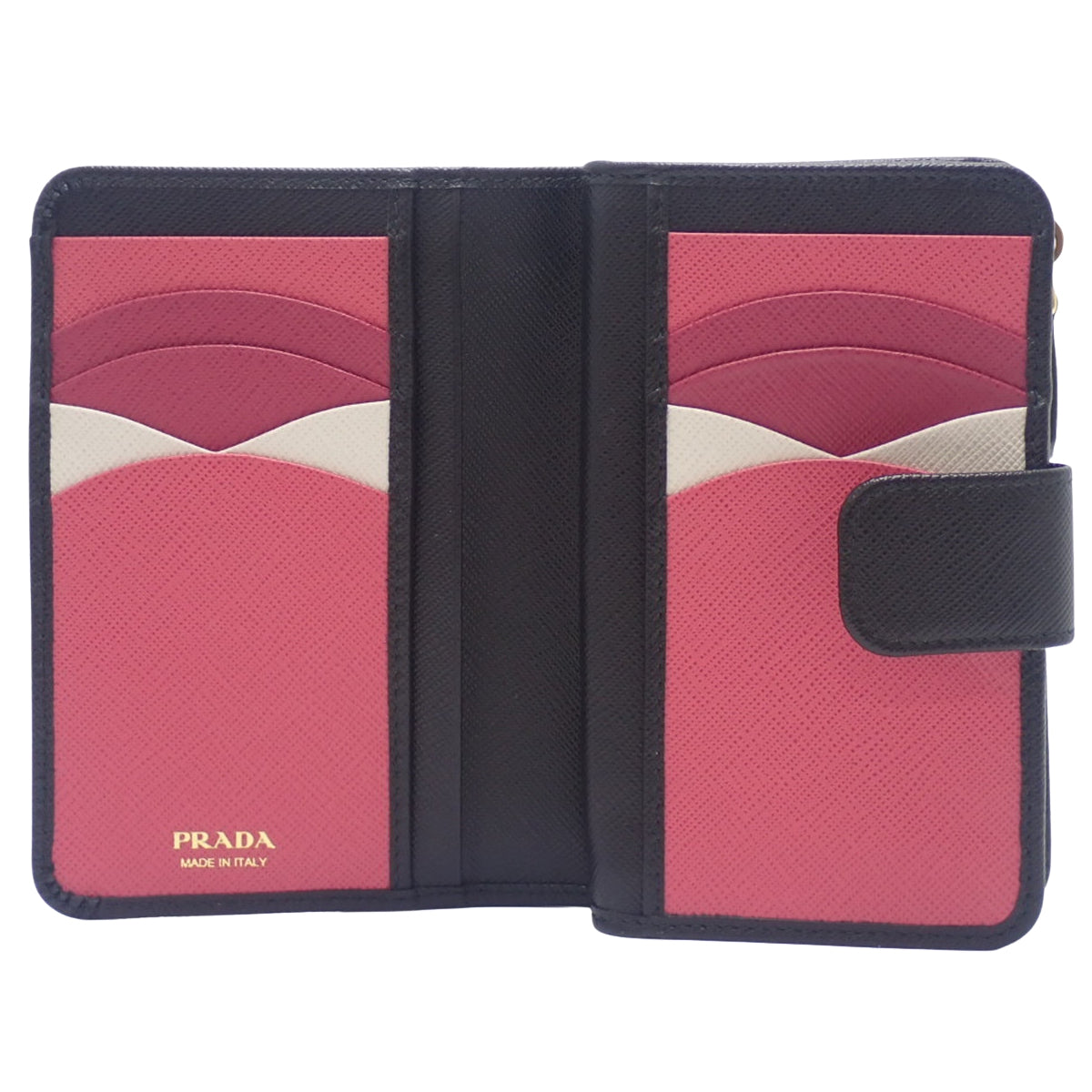 Bifold wallet in Saffiano leather, black and pink, 1ML225