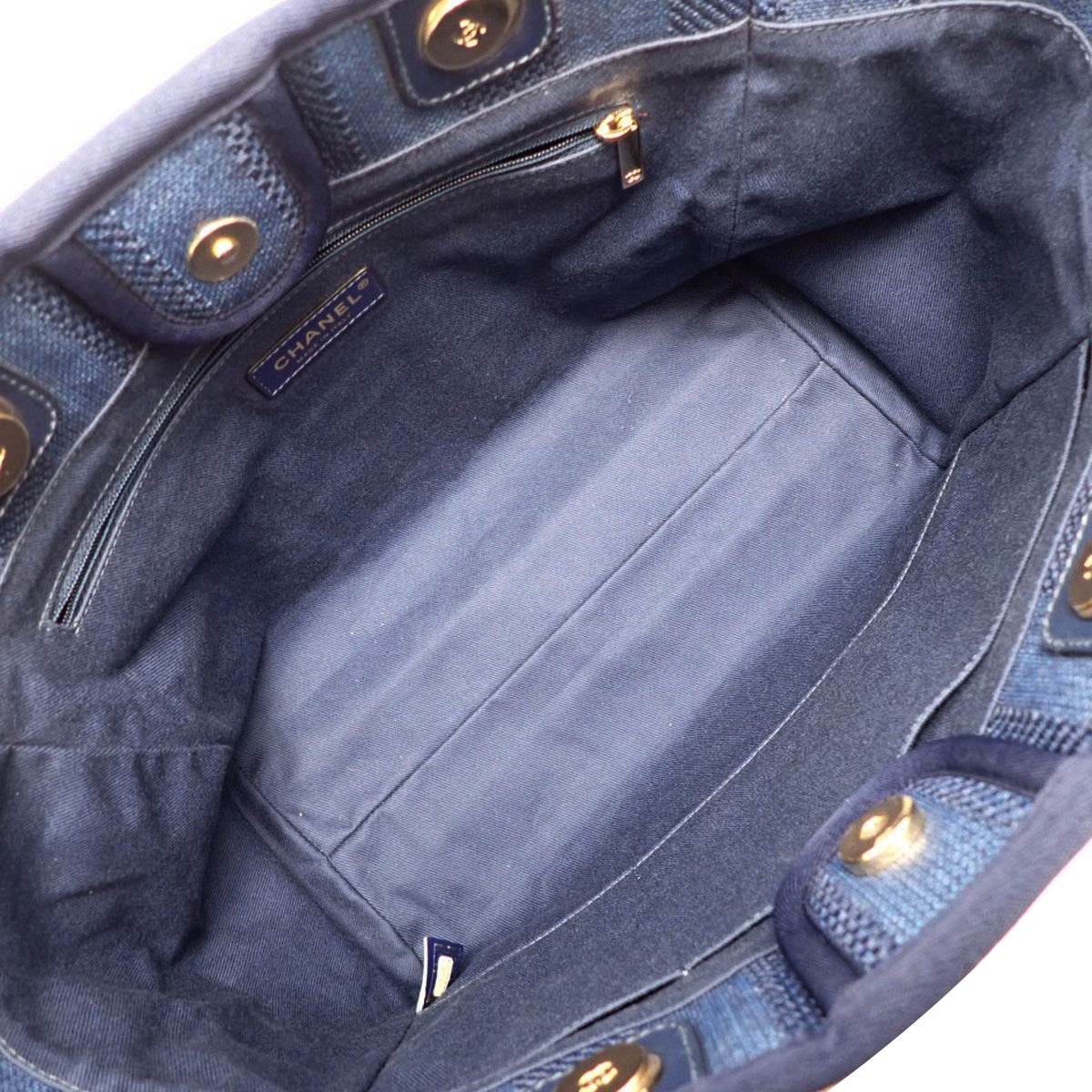 Deauville Chain Tote MM Canvas Leather Navy