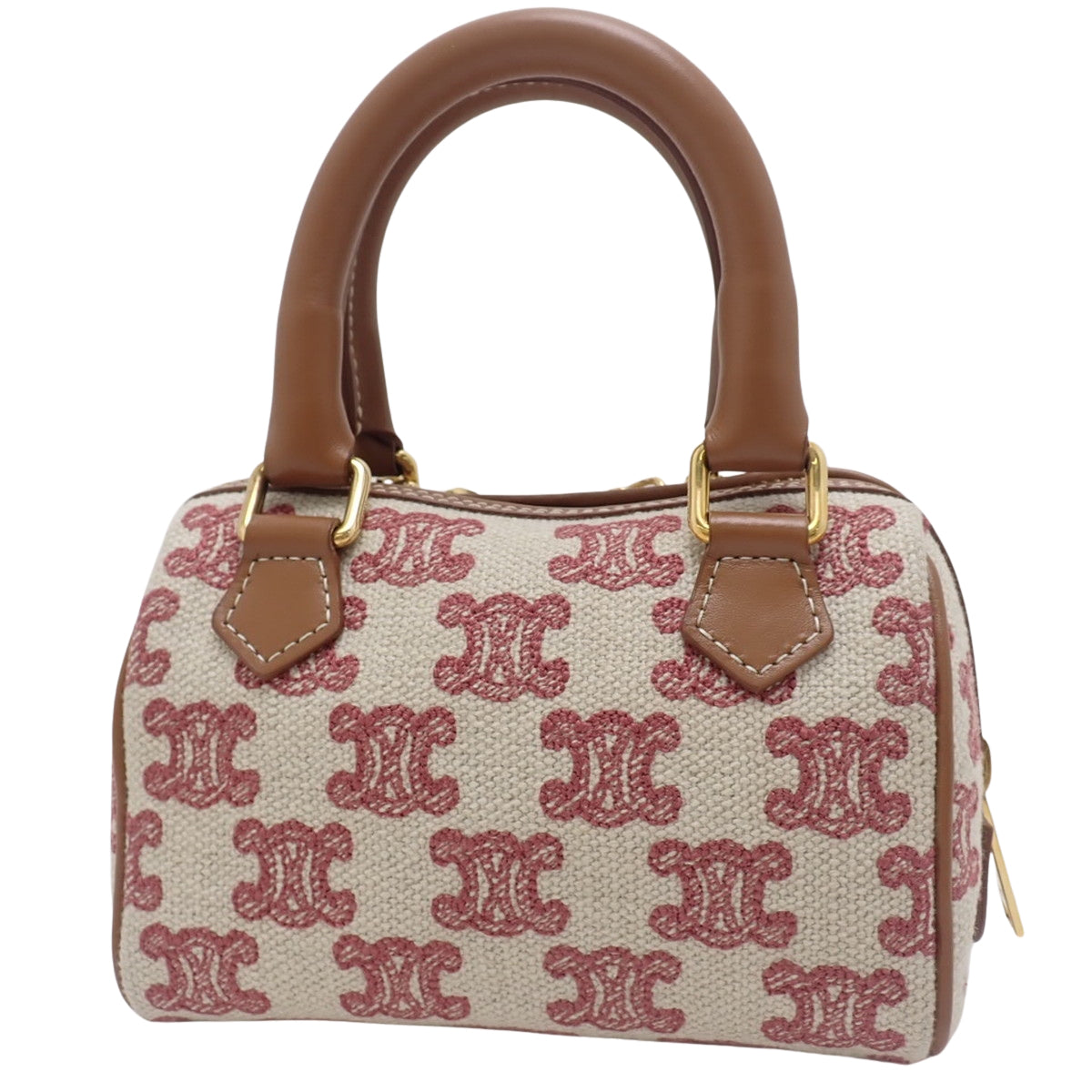 マカダム ミニボストンバッグ キャンバス レザー ベージュ ブラウン レッド 赤