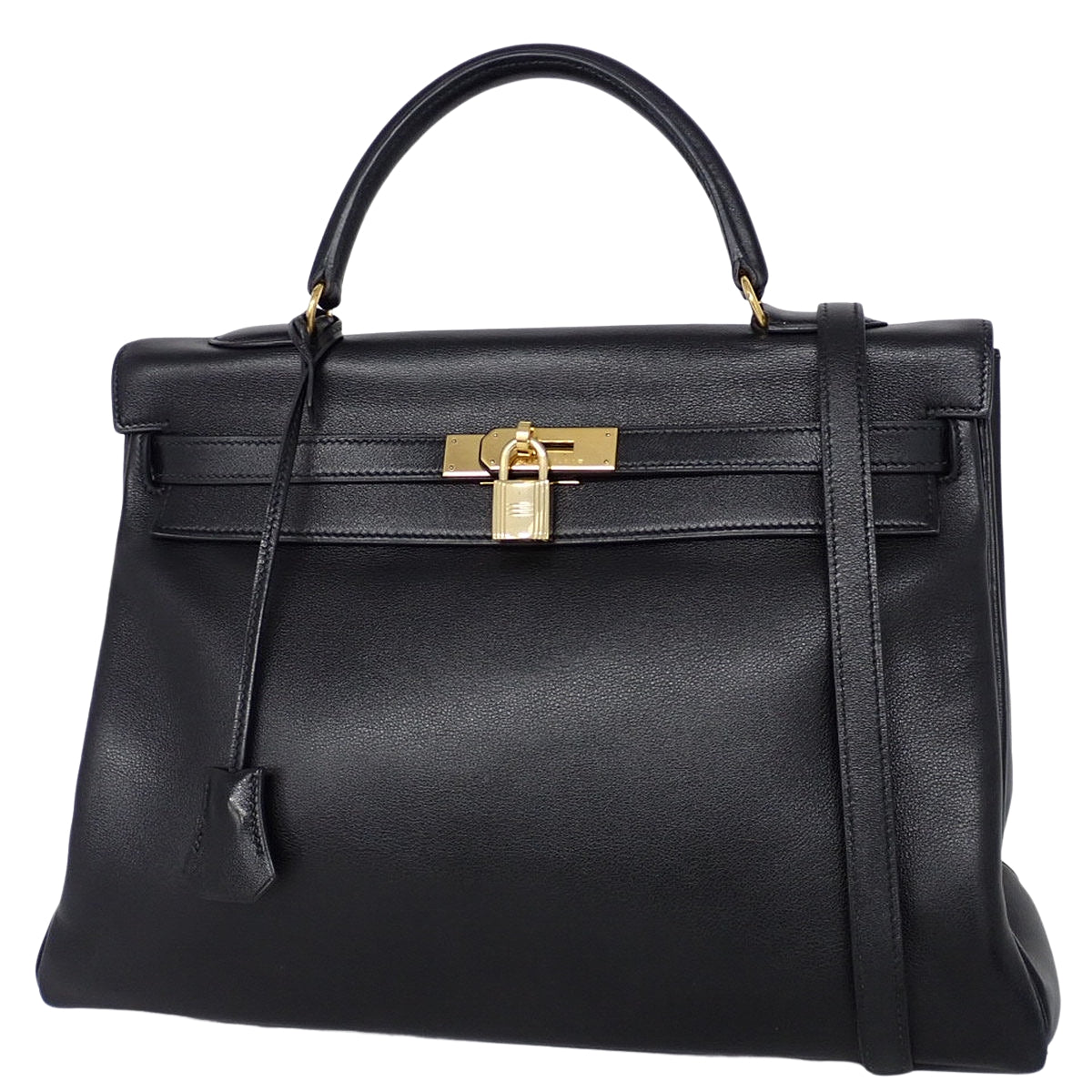 Kelly 32（内侧缝线）沃克斯豪尔 Gulliver 黑色，配金色五金件和 A 字印章