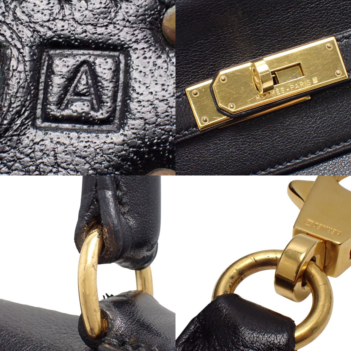 Kelly 32（内侧缝线）沃克斯豪尔 Gulliver 黑色，配金色五金件和 A 字印章
