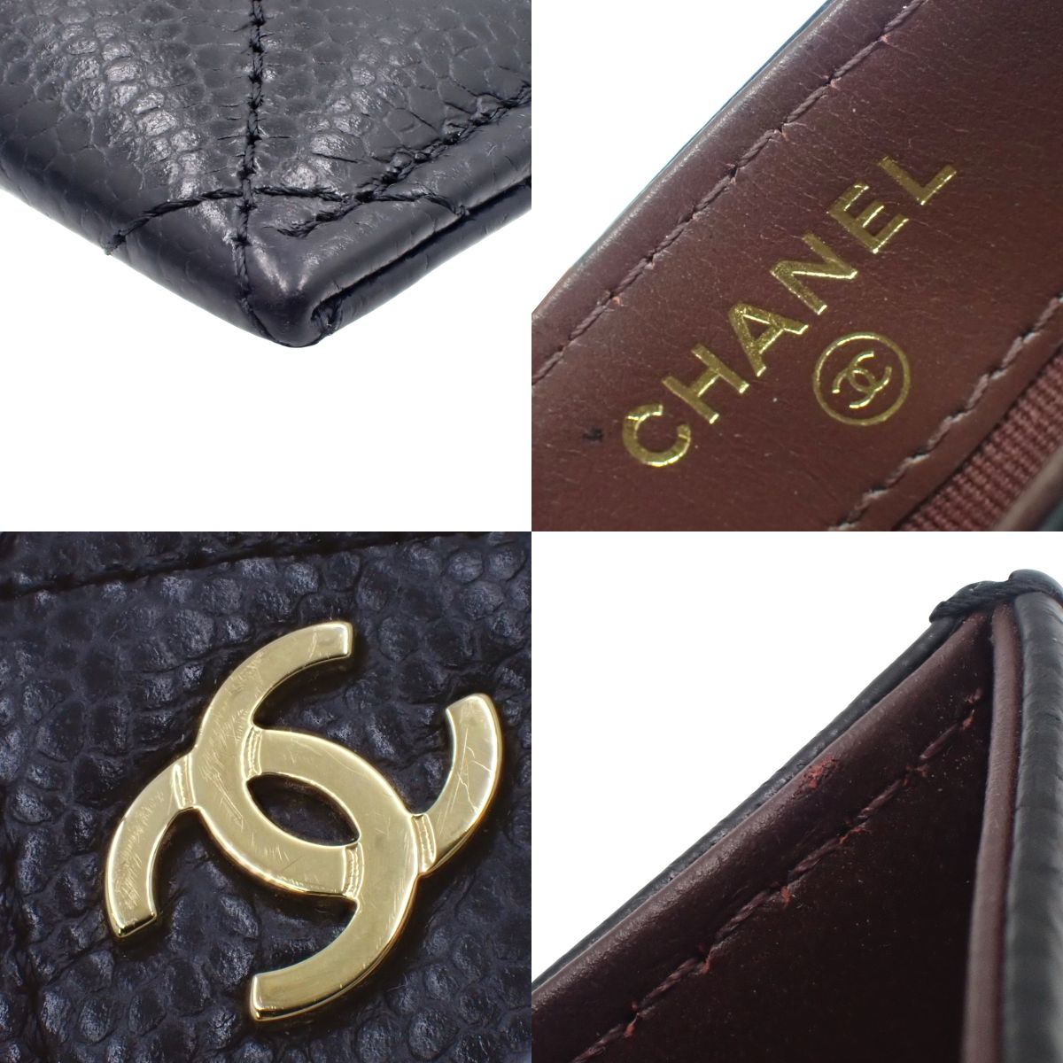 Matelasse Coco Mark Classic Card Case in Caviar Leather, Black, AP0213