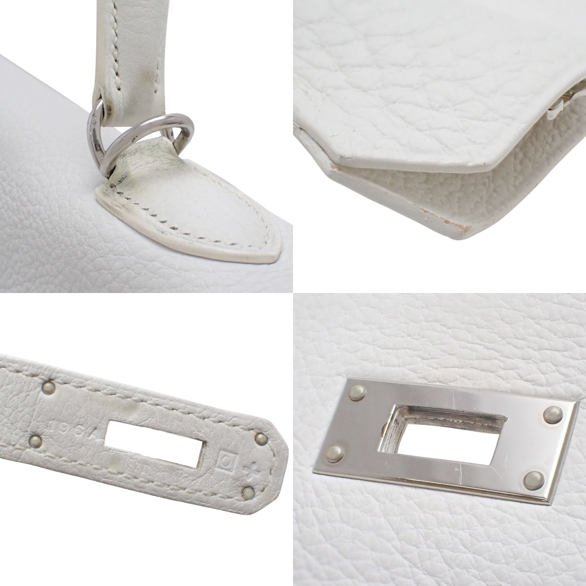 Hermès Kelly 32 (Sellier) Taurillon Clemence Palladium Hardware White Silver Hardware □O stamp