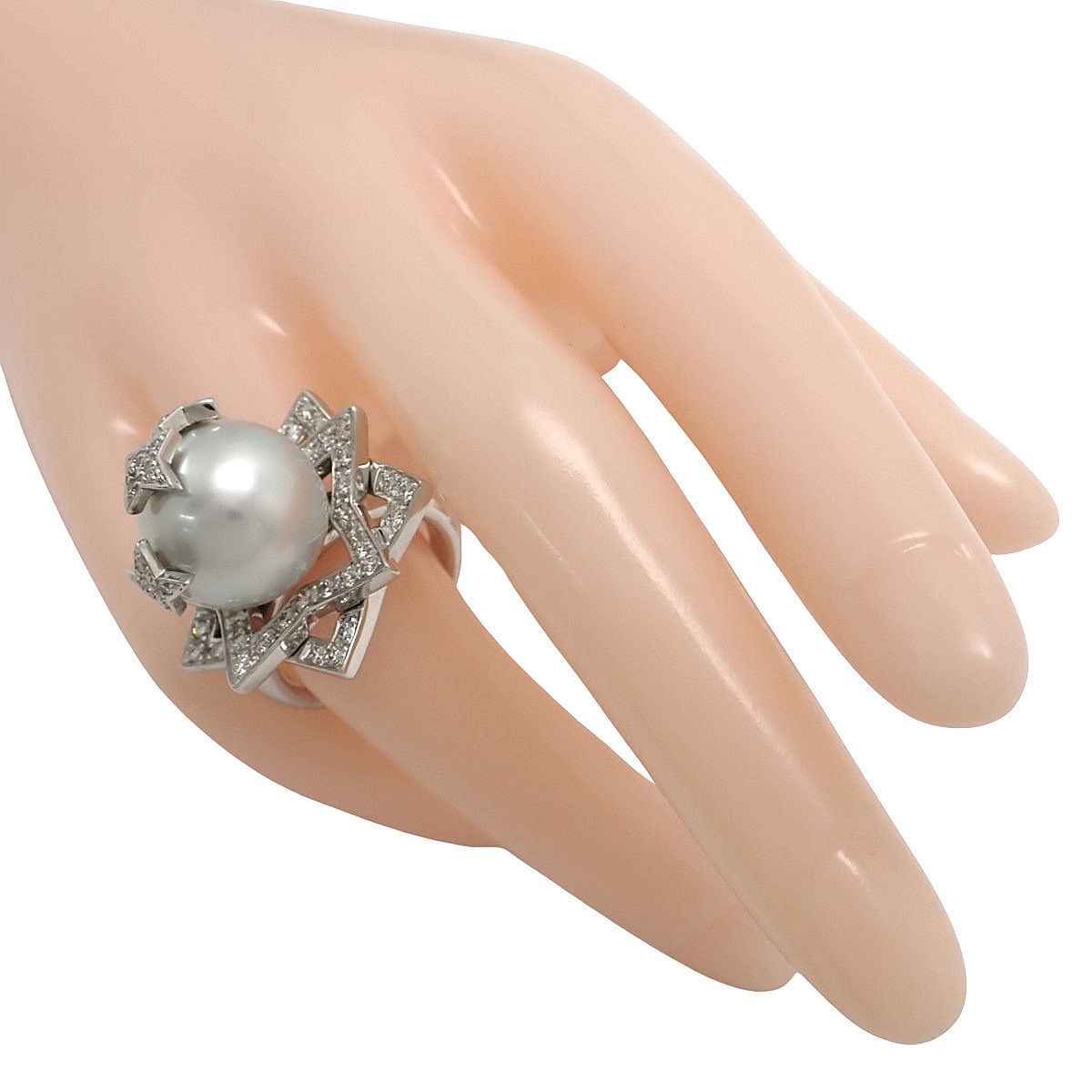 パール ダイヤモンド コメット リング P/D1.04 ホワイトゴールド K18WG 22.1g