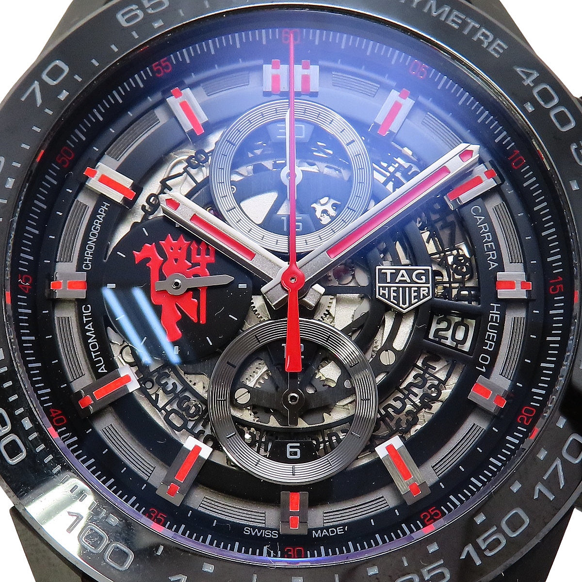 Carrera Calibre Heuer 01 Chronograph Manchester United CAR2A1J.FC6400 SS/Rubber Black Automatic Men'