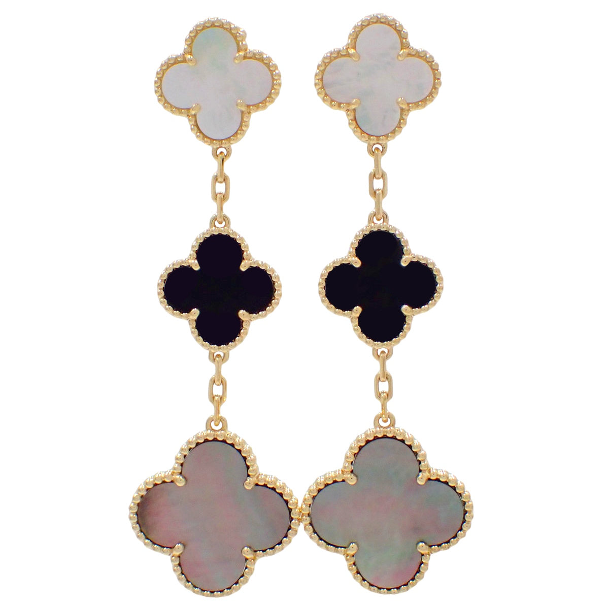 マジック アルハンブラ イヤリング 3モチーフ オニキス/マザーオブパール イエローゴールド K18YG 18.4g