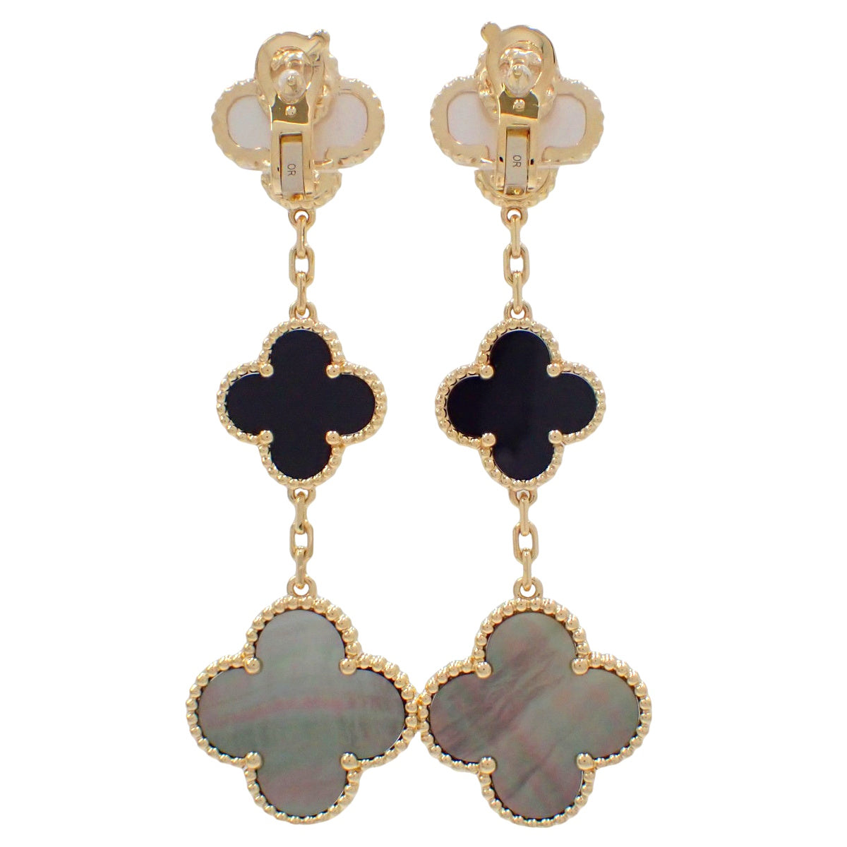 マジック アルハンブラ イヤリング 3モチーフ オニキス/マザーオブパール イエローゴールド K18YG 18.4g