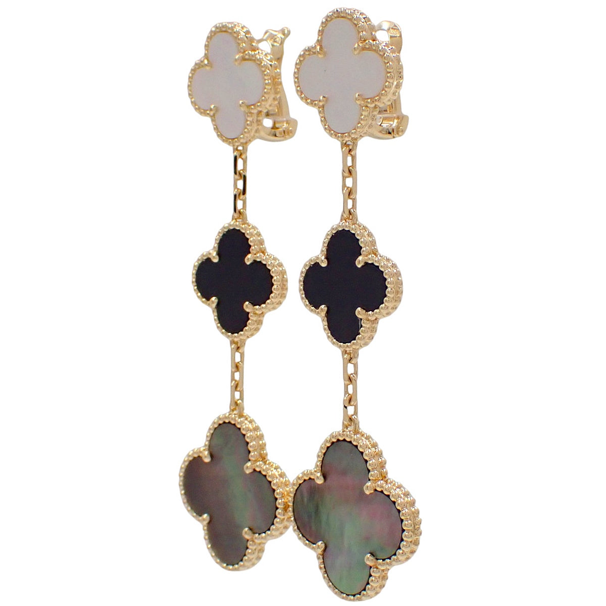 マジック アルハンブラ イヤリング 3モチーフ オニキス/マザーオブパール イエローゴールド K18YG 18.4g