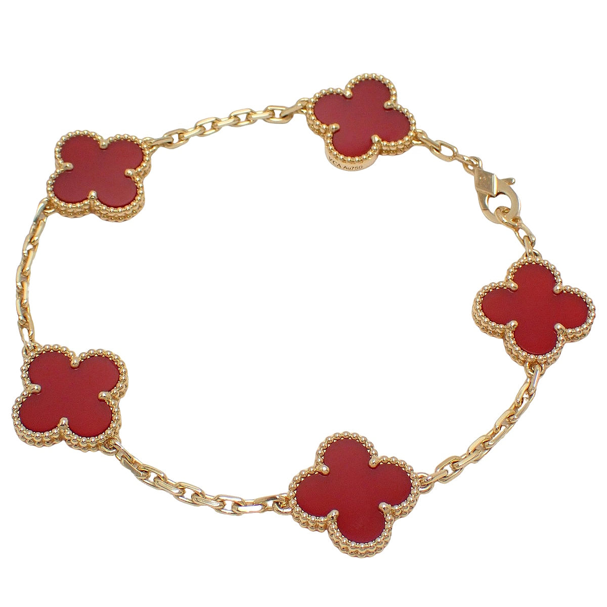 ヴィンテージ アルハンブラ ブレスレット 5モチーフ カーネリアン イエローゴールド K18YG 11.5g