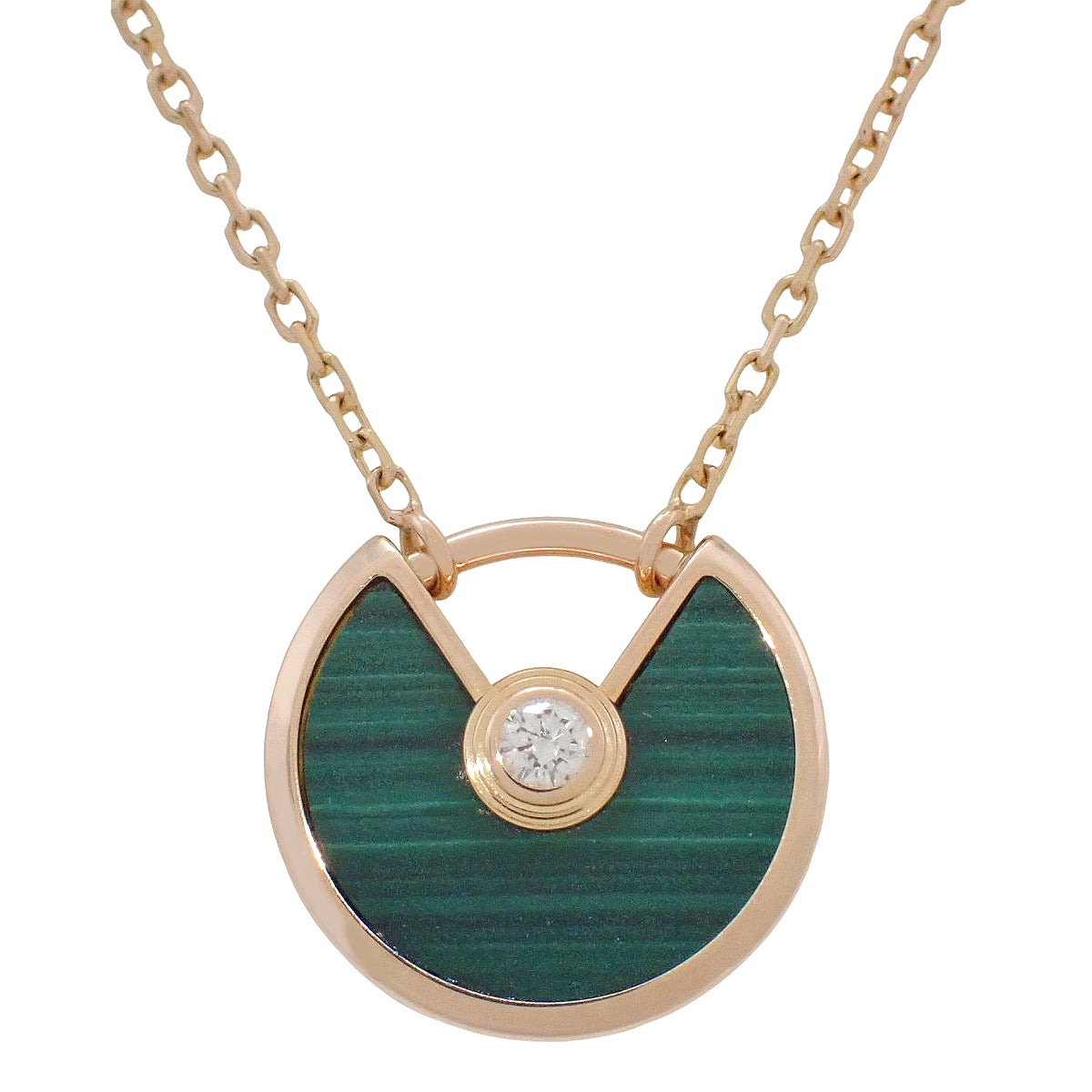 アミュレット ドゥ カルティエ ネックレス ダイヤモンド/マラカイト ピンクゴールド K18PG 3.0g