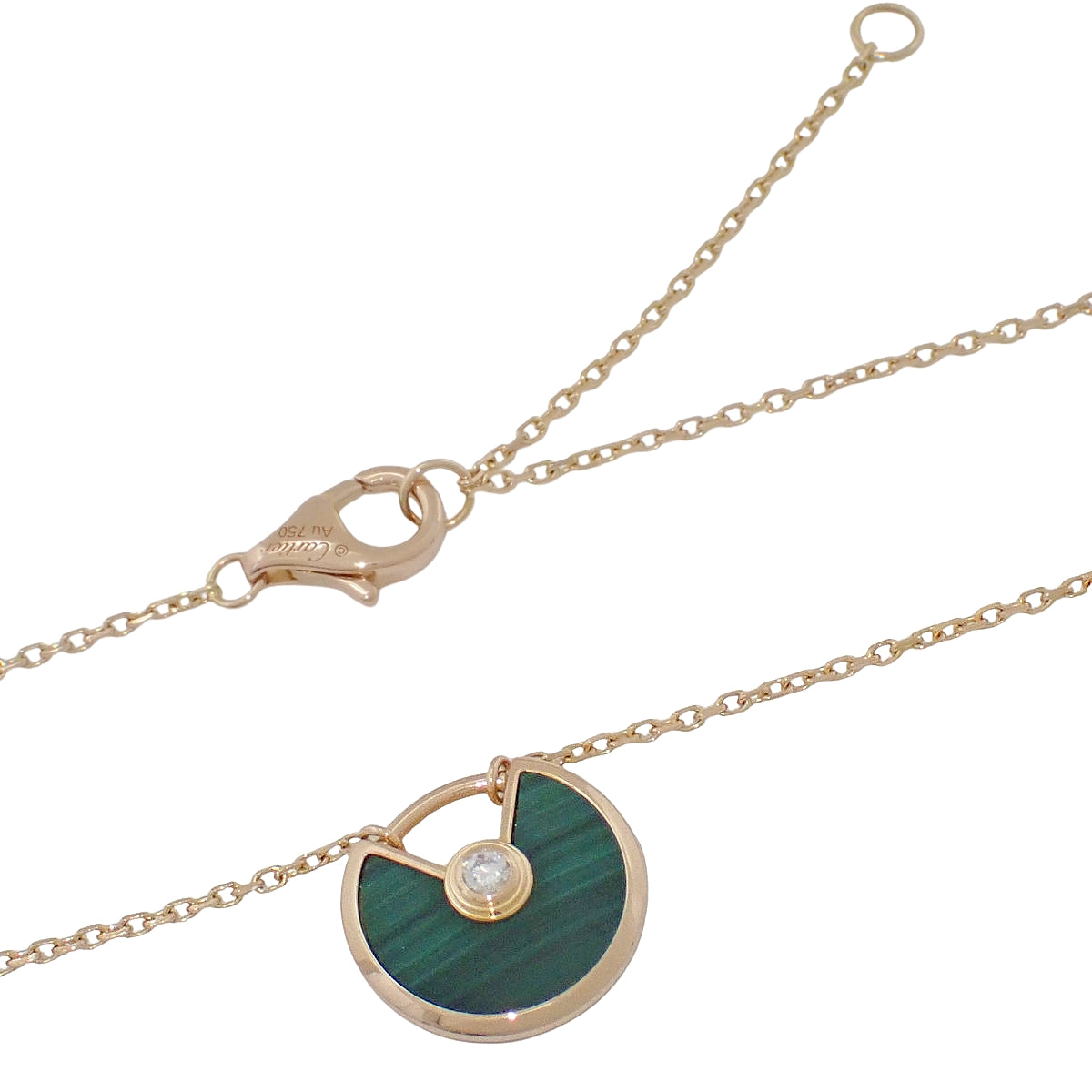 アミュレット ドゥ カルティエ ネックレス ダイヤモンド/マラカイト ピンクゴールド K18PG 3.0g