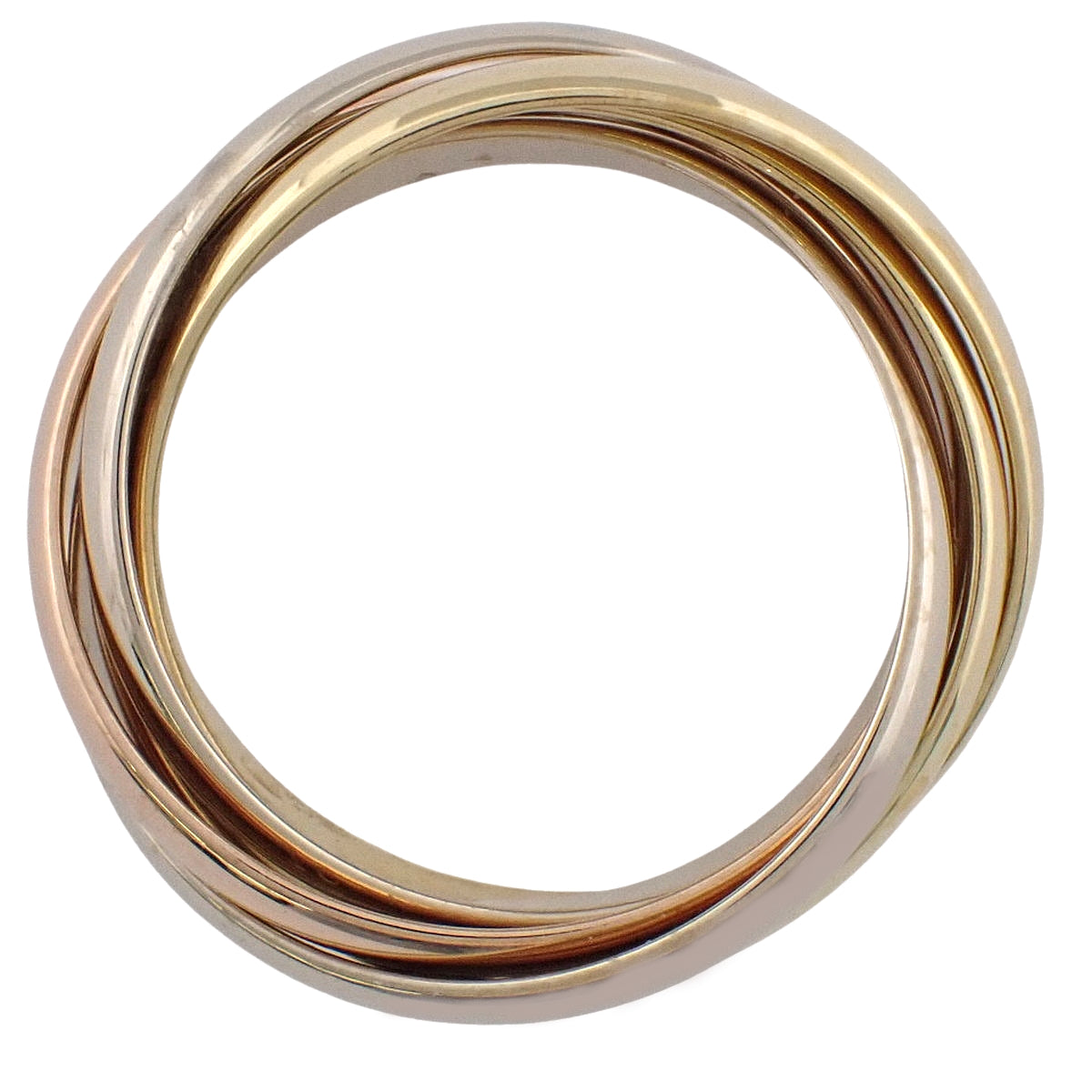 les must de Cartier Trinity Ring, 18K Yellow Gold/Pink/White Gold, 8.5g, 5-Row