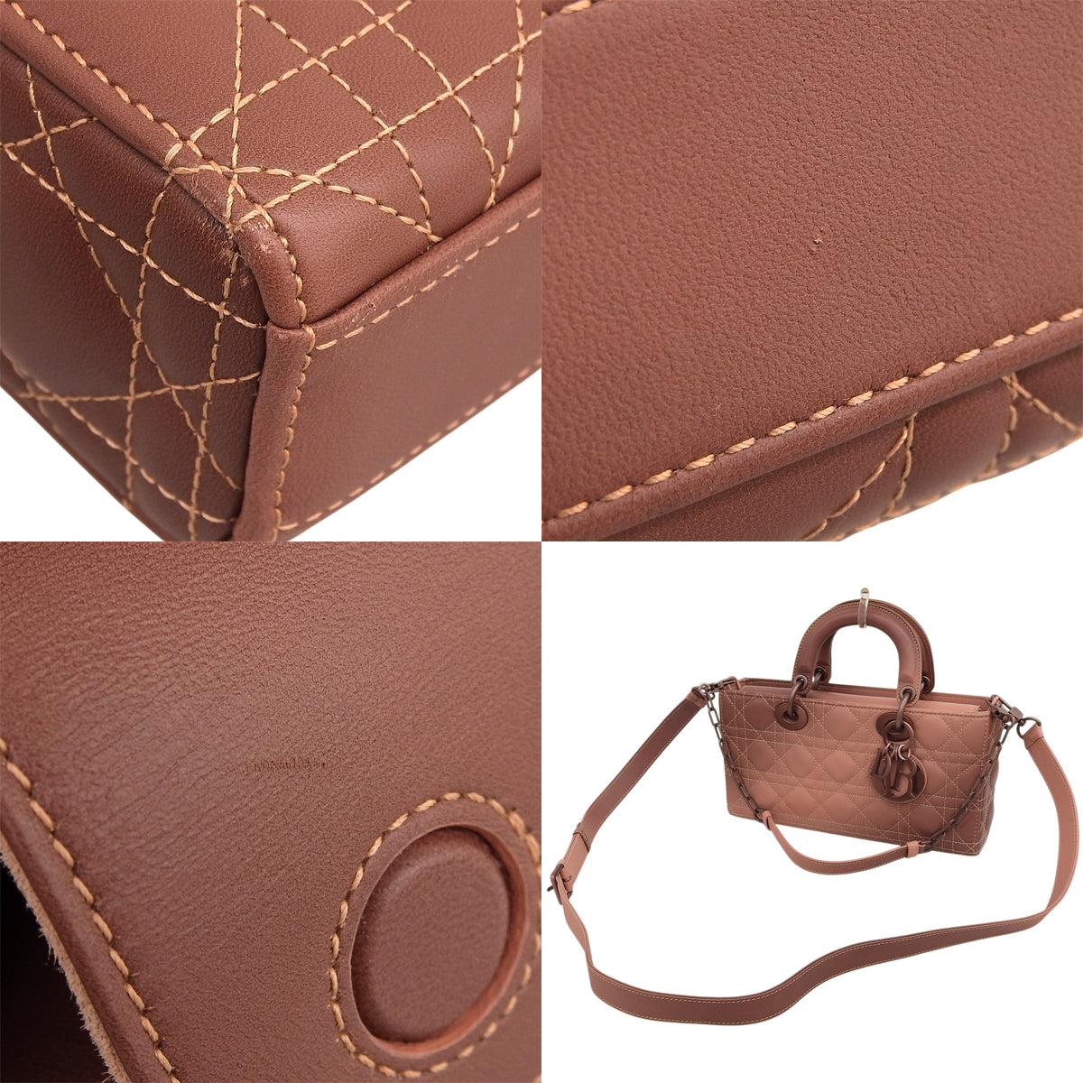 カナージュ Lady D-Joy バッグ ミディアム レザー ボルドー ピンクベージュ