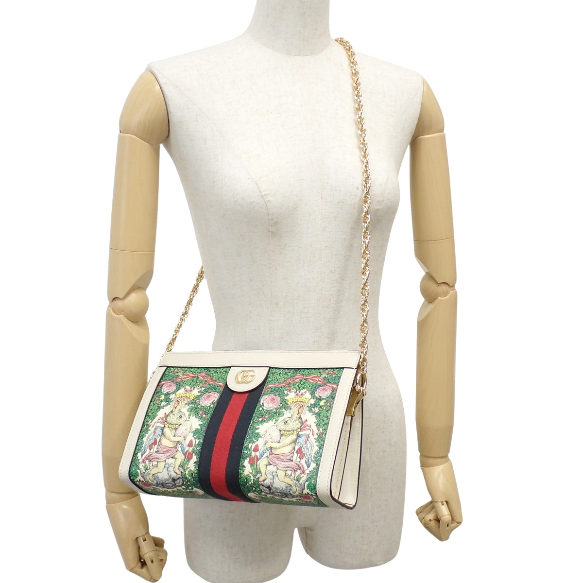 Ophidia Small Chain Shoulder Bag in PVC and Leather, Ivory, Green, and Multicolor (503877), Collaboration with Yuko Higuchi, Japan Exclusive
