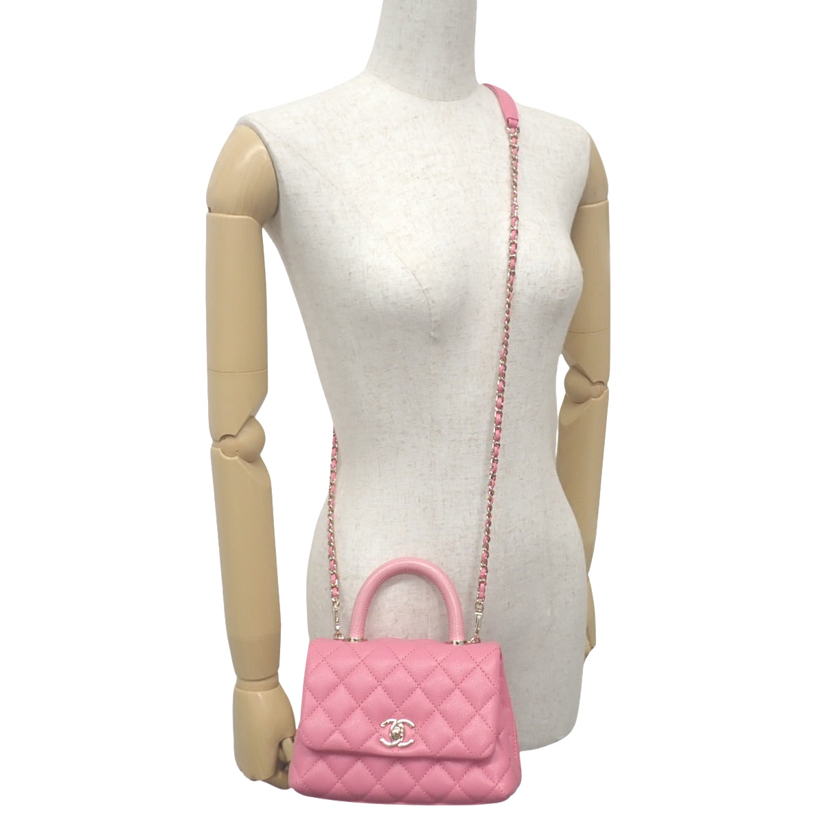 Coco Handle 17 XXS Chain Shoulder Bag in Pink Caviar Skin AS2215