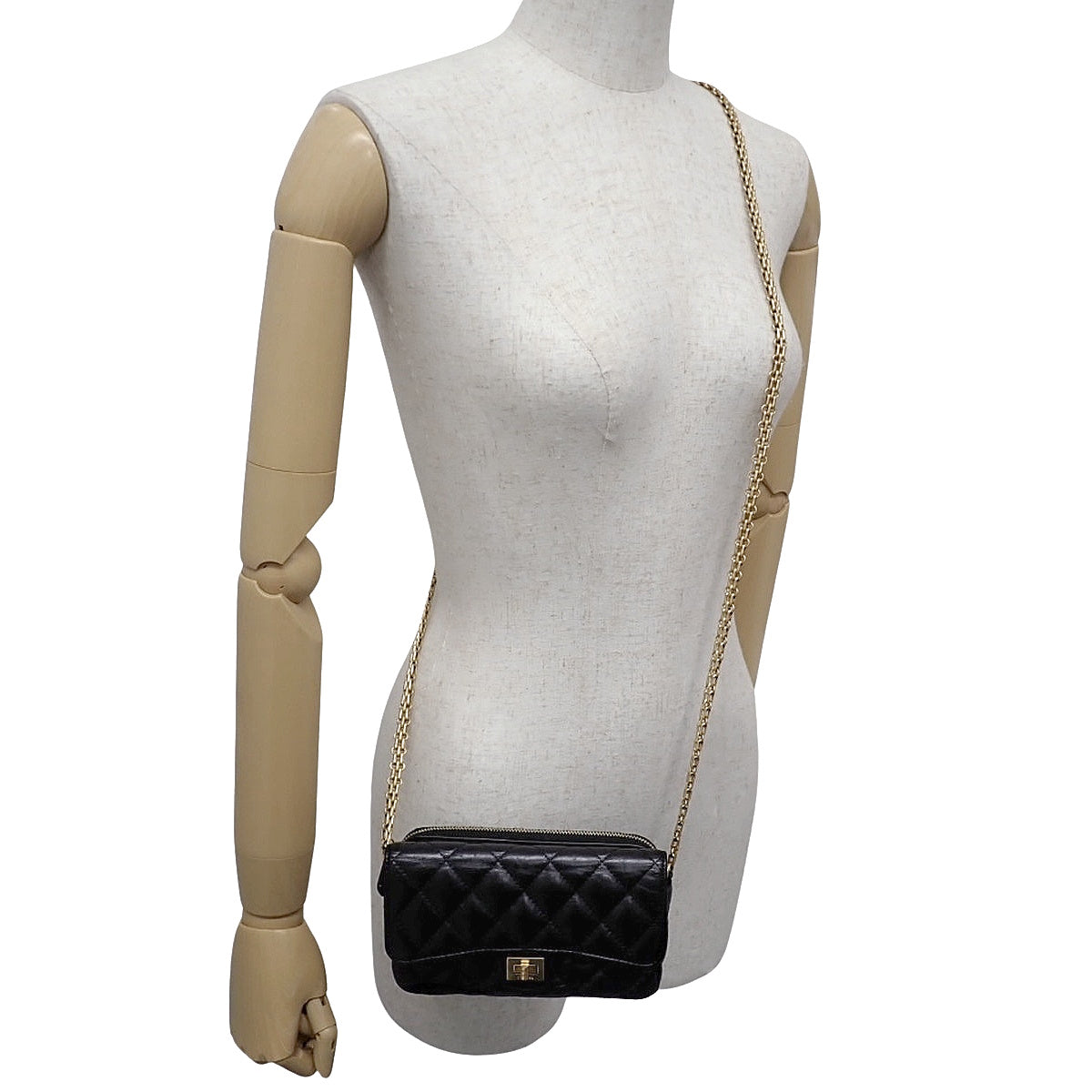 黑色小牛皮绗缝/2.55迷你链条单肩包