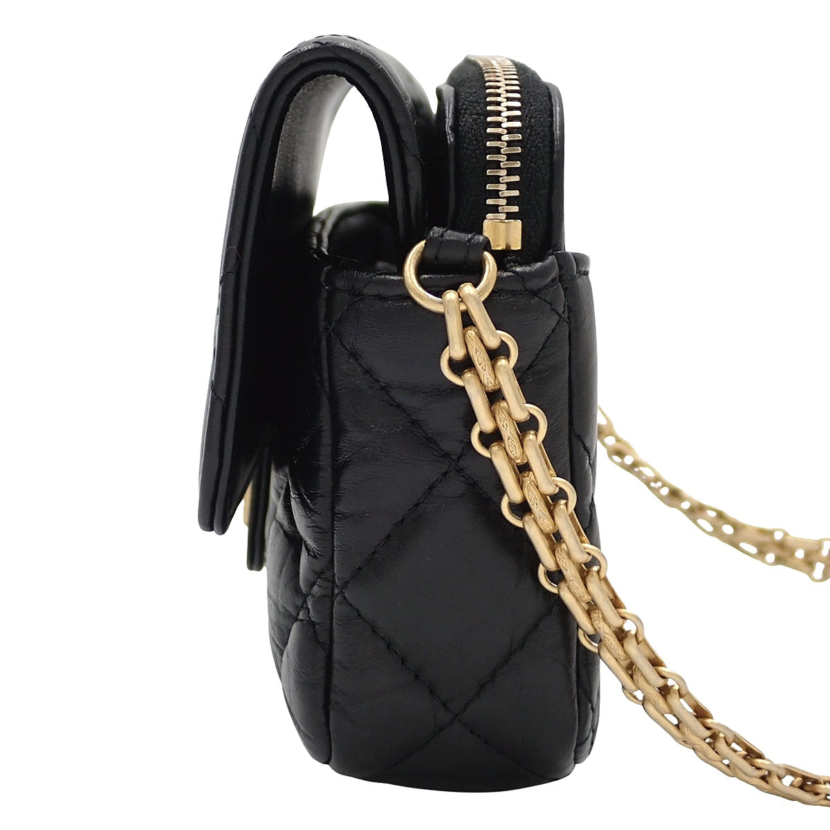 黑色小牛皮绗缝/2.55迷你链条单肩包