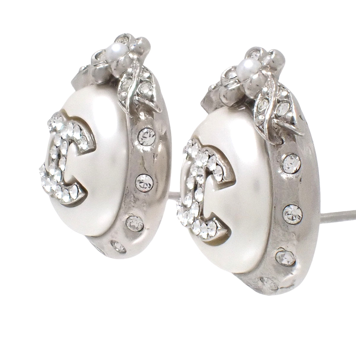 ココマーク ラインストーン パール ピアス メタル