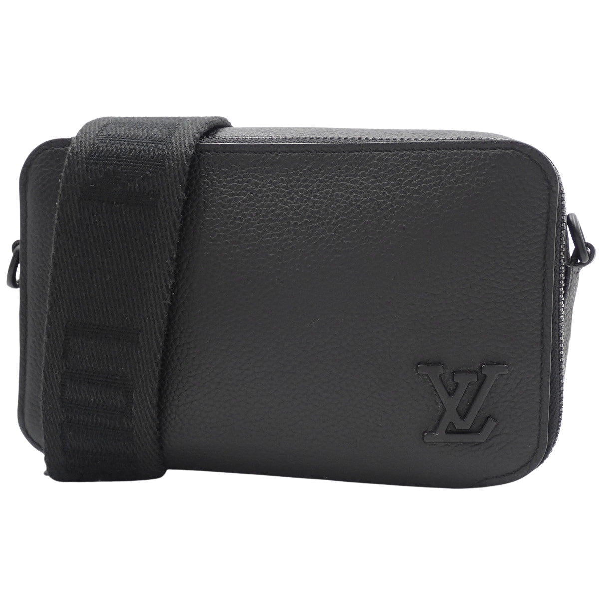 Aerogram Alpha Wearable Wallet in Grained Calfskin Leather, Black, M59161