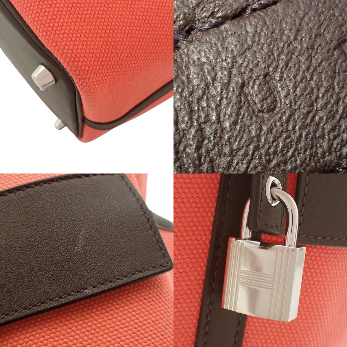 Picotin Lock Cargo PM, Swift Leather, Palladium Hardware, Toile Goélan, Rose Texas, Rouge Serie, Silver Hardware, U Stamp