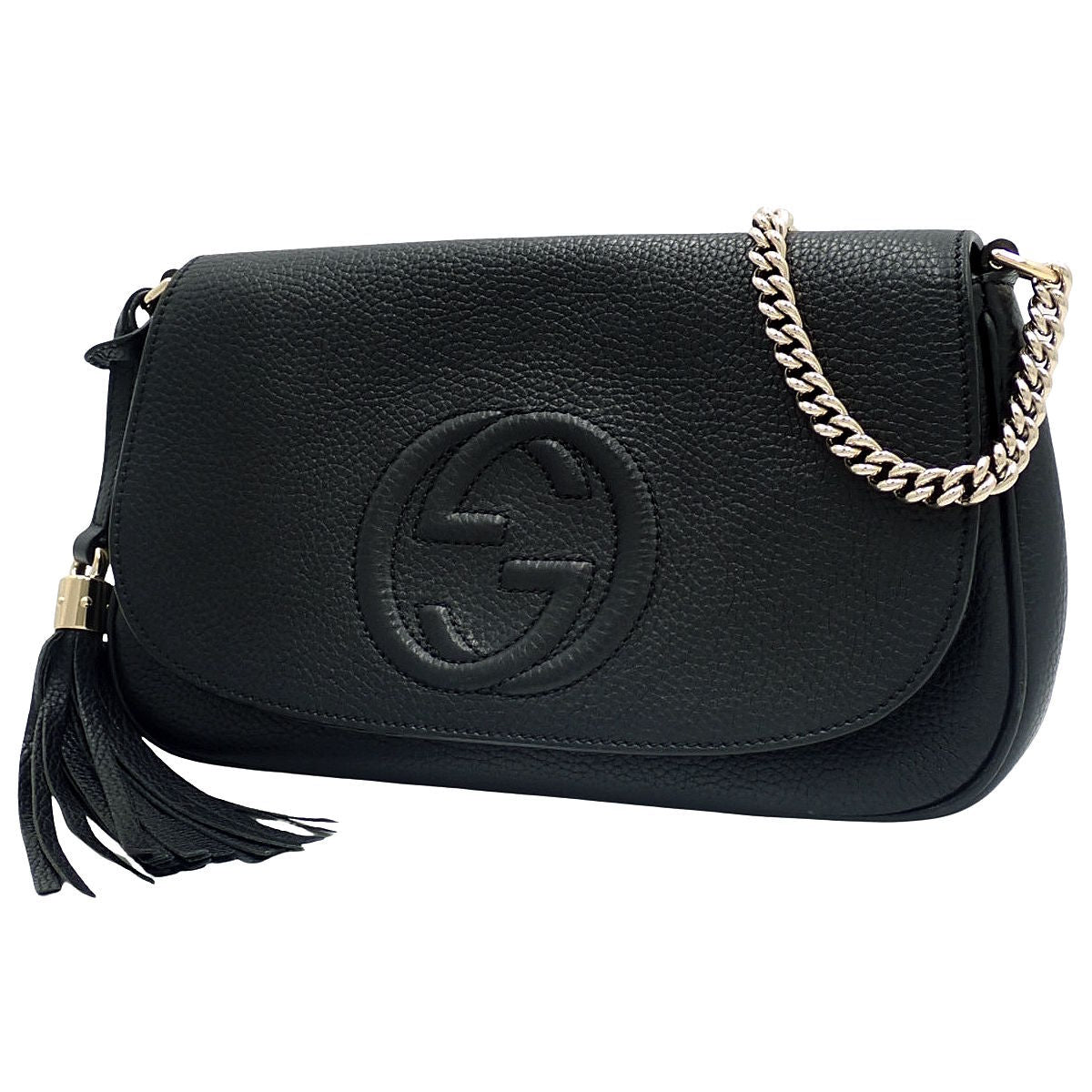 ソーホー フリンジ チェーンショルダーバッグ レザー ブラック 536224