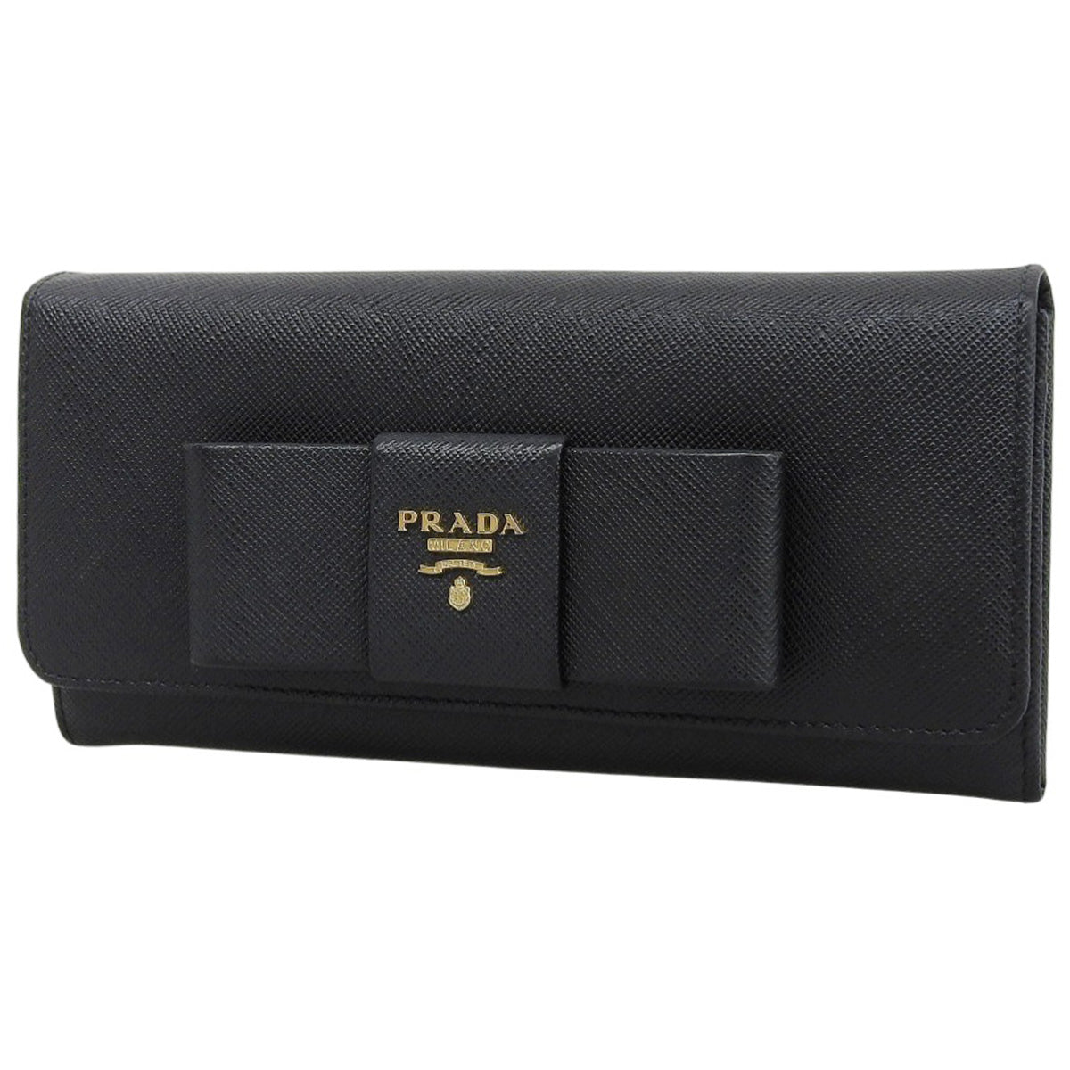 Ribbon Bifold Long Wallet in Saffiano Leather NERO 1M1132