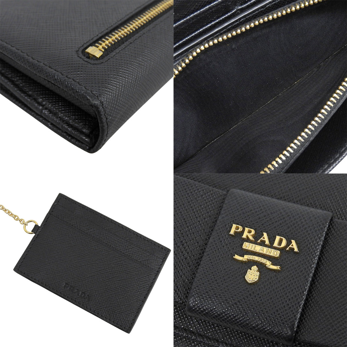Ribbon Bifold Long Wallet in Saffiano Leather NERO 1M1132