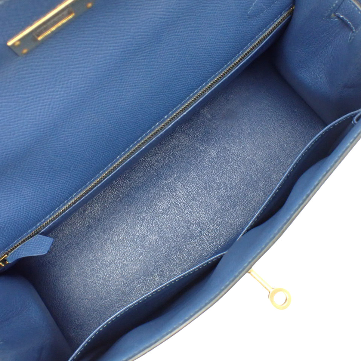 Kelly 32 (Outside Stitching) Epsom Leather Blue Thalassa with Gold Hardware, A Stamp