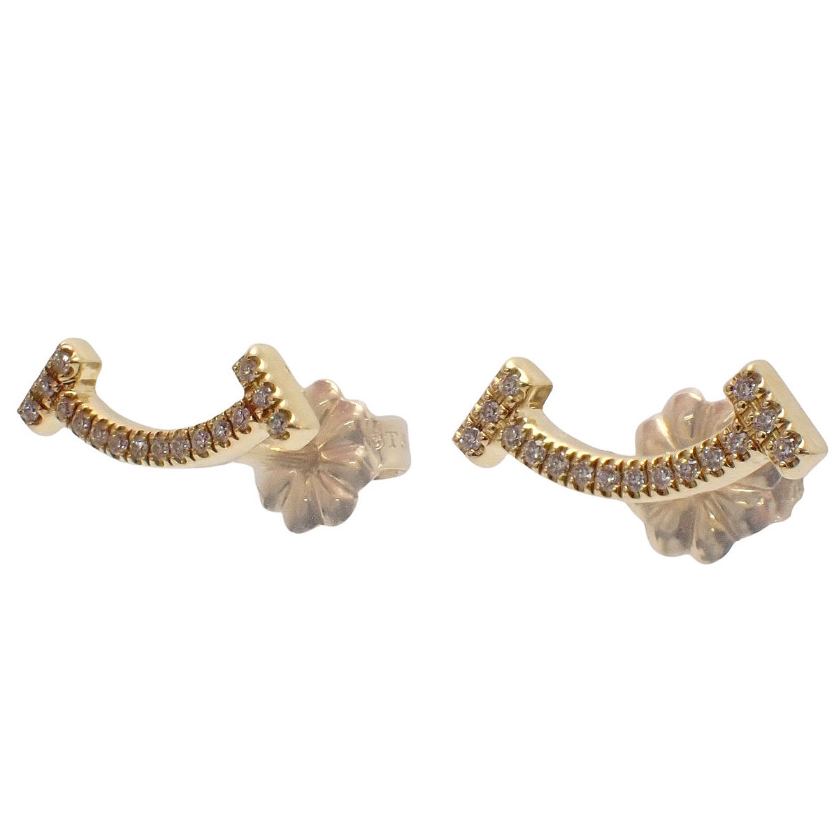 T スマイル ミニ ピアス ダイヤモンド イエローゴールド K18YG 1.7g