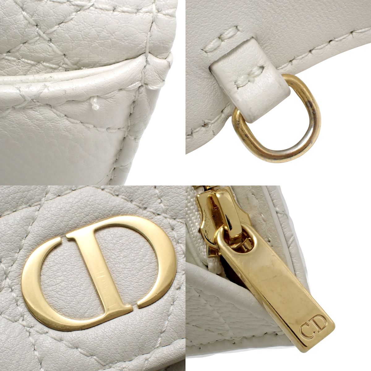 Cannage Dior Caro Chain Pouch in White Calfskin (S5134UWHC_M030)