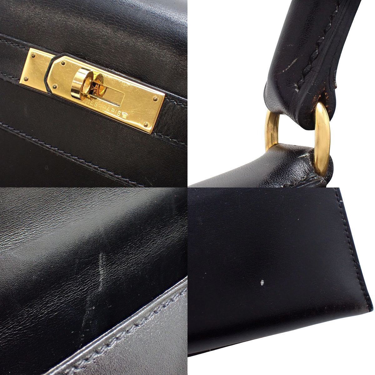 ケリー32 (外縫い) ボックスカーフ ブラック ゴールド金具 〇W刻印