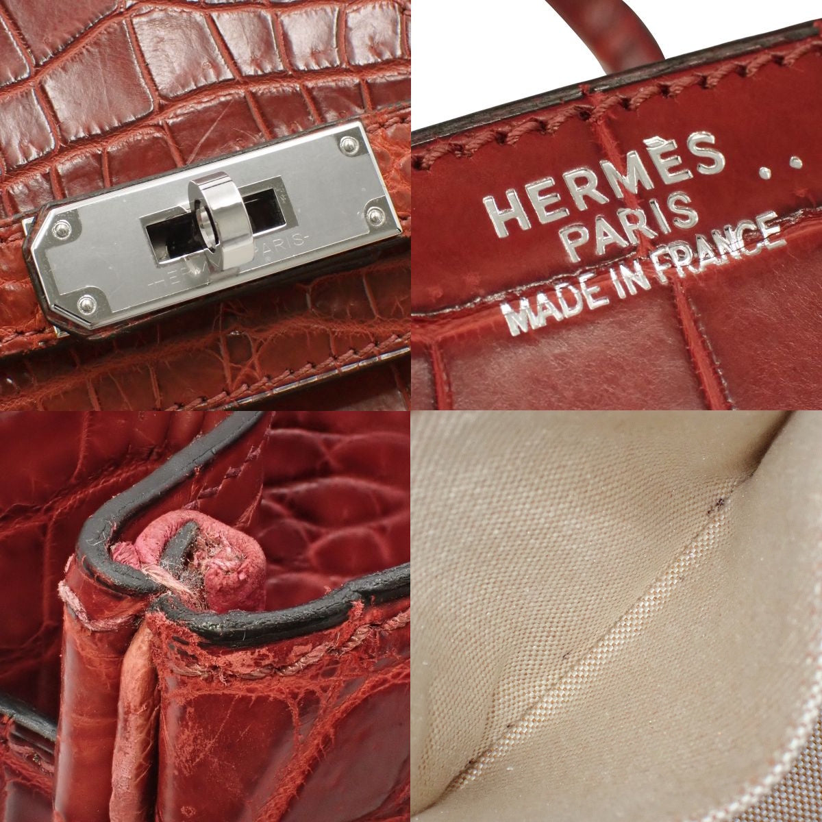 バーキン30 ニロティカスマット トワルアッシュ クロコダイル ルージュアッシュ シルバー金具 □F刻印