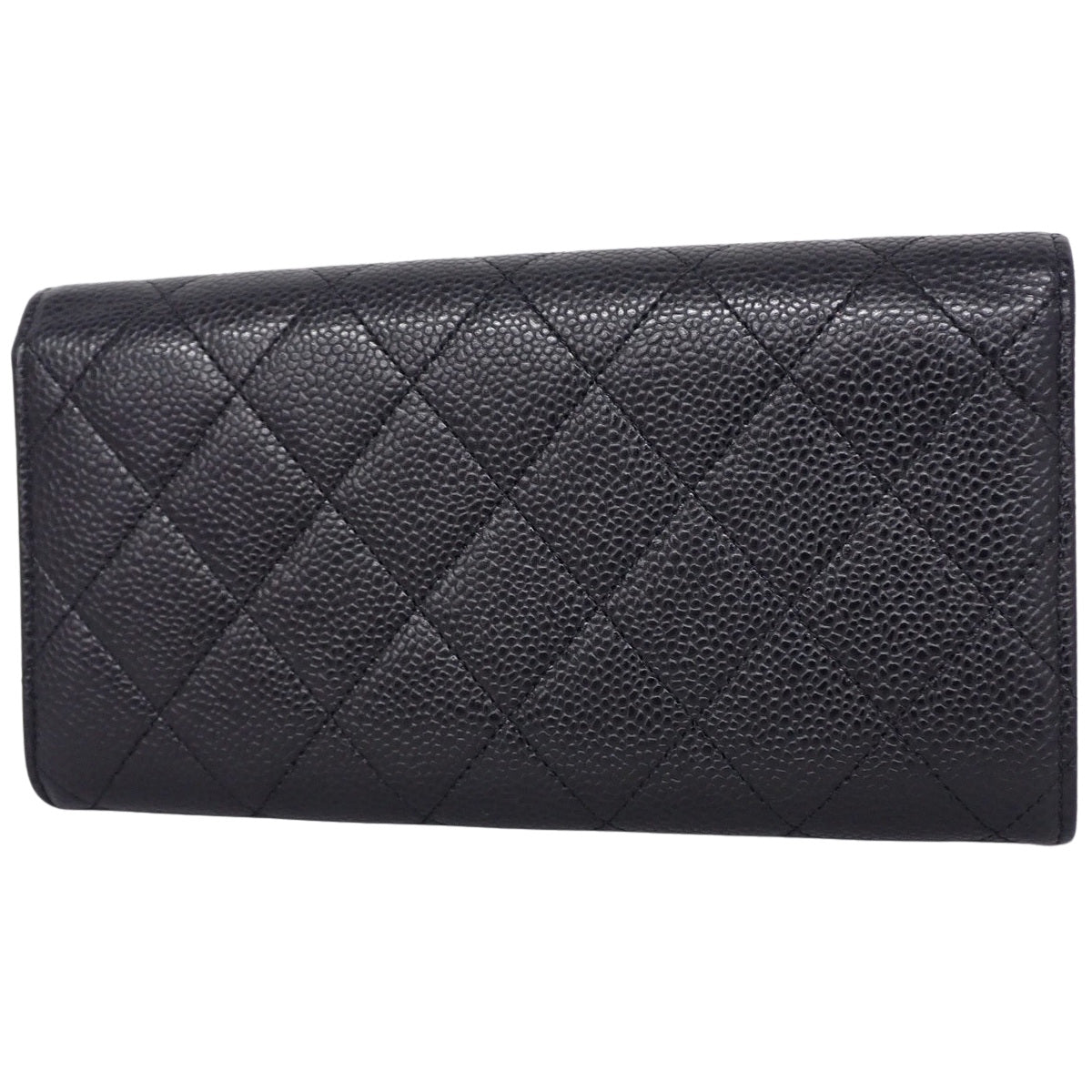 Matelassé Classic Long Flap Wallet in Black Caviar
