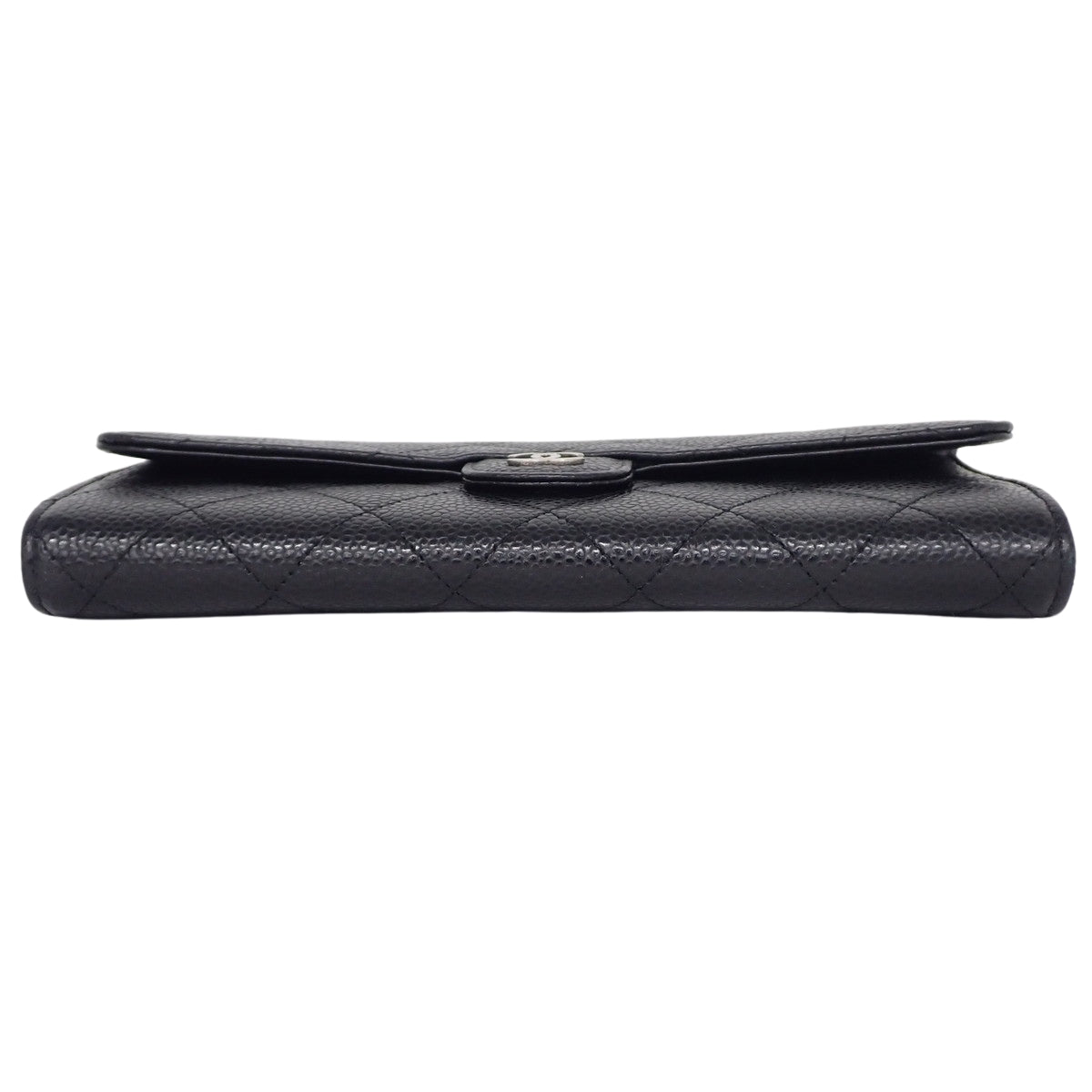 Matelassé Classic Long Flap Wallet in Black Caviar